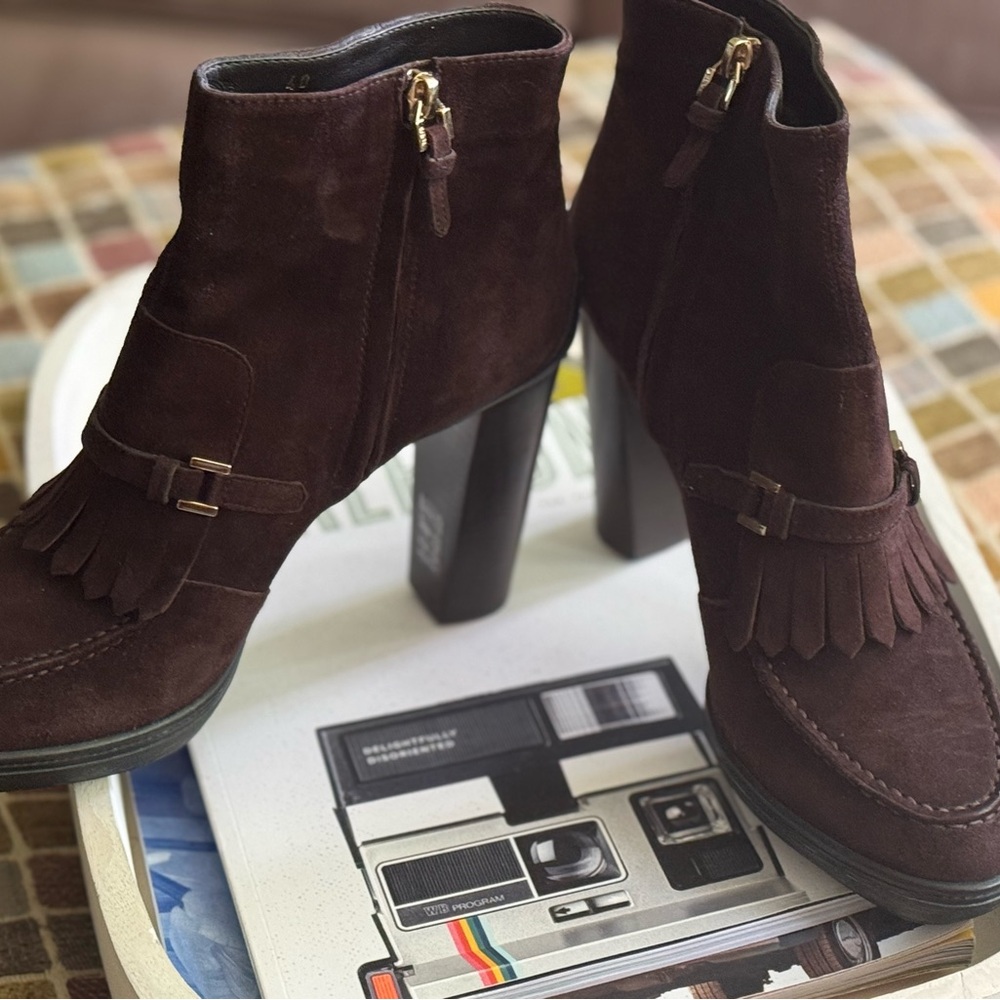 Tod's Brown Leather Suede Heeled Boots - Zip up - 40
